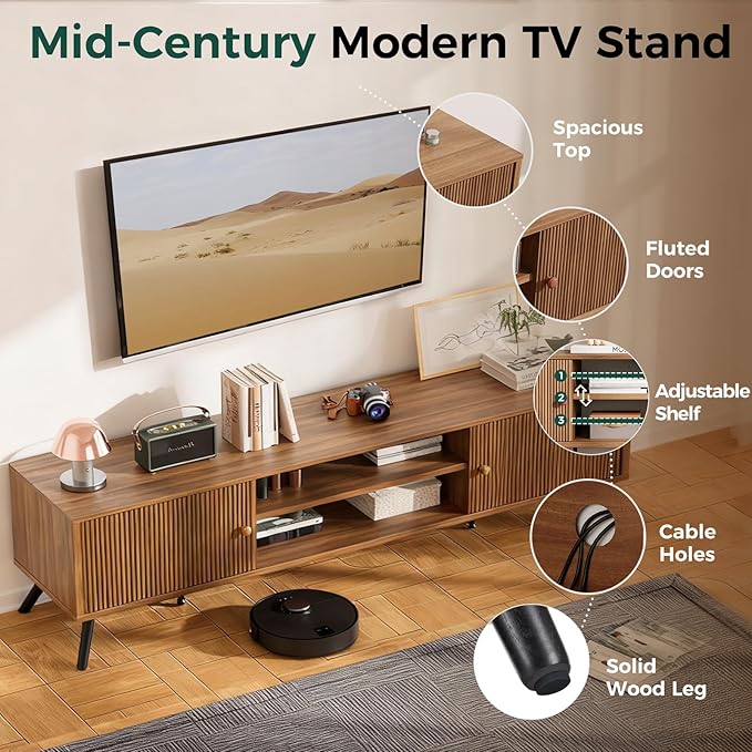 COMHOMA TV Stand for Living Room, Mid Century Modern Entertainment Center for