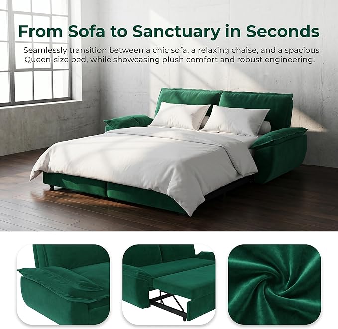 73.2" Sofa Bed Queen, 3-in-1 Pull Out Sofa Bed