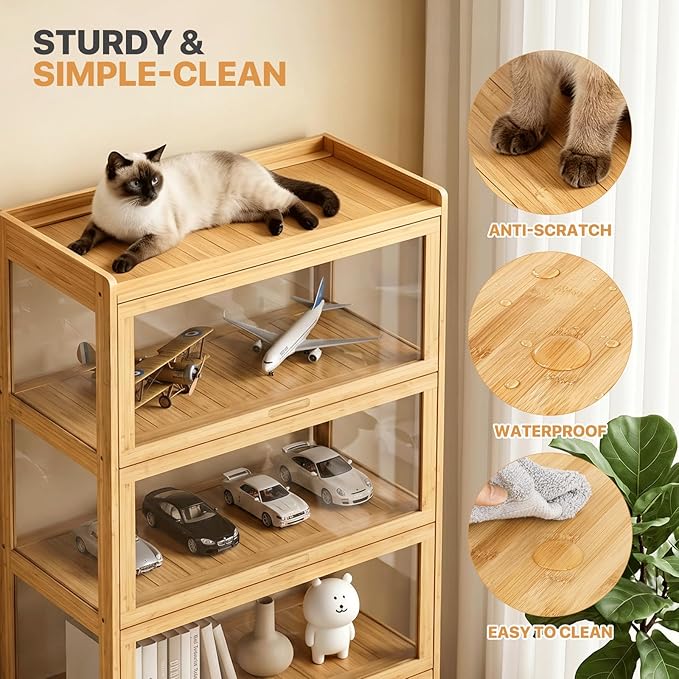 Magshion Display Cabinet with Acrylic Doors, 4-Tier Curio Cabinet
