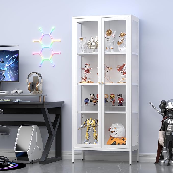UNICOLY Display Cabinet with Glass Doors, Glass Display Cabinet 4-Tier