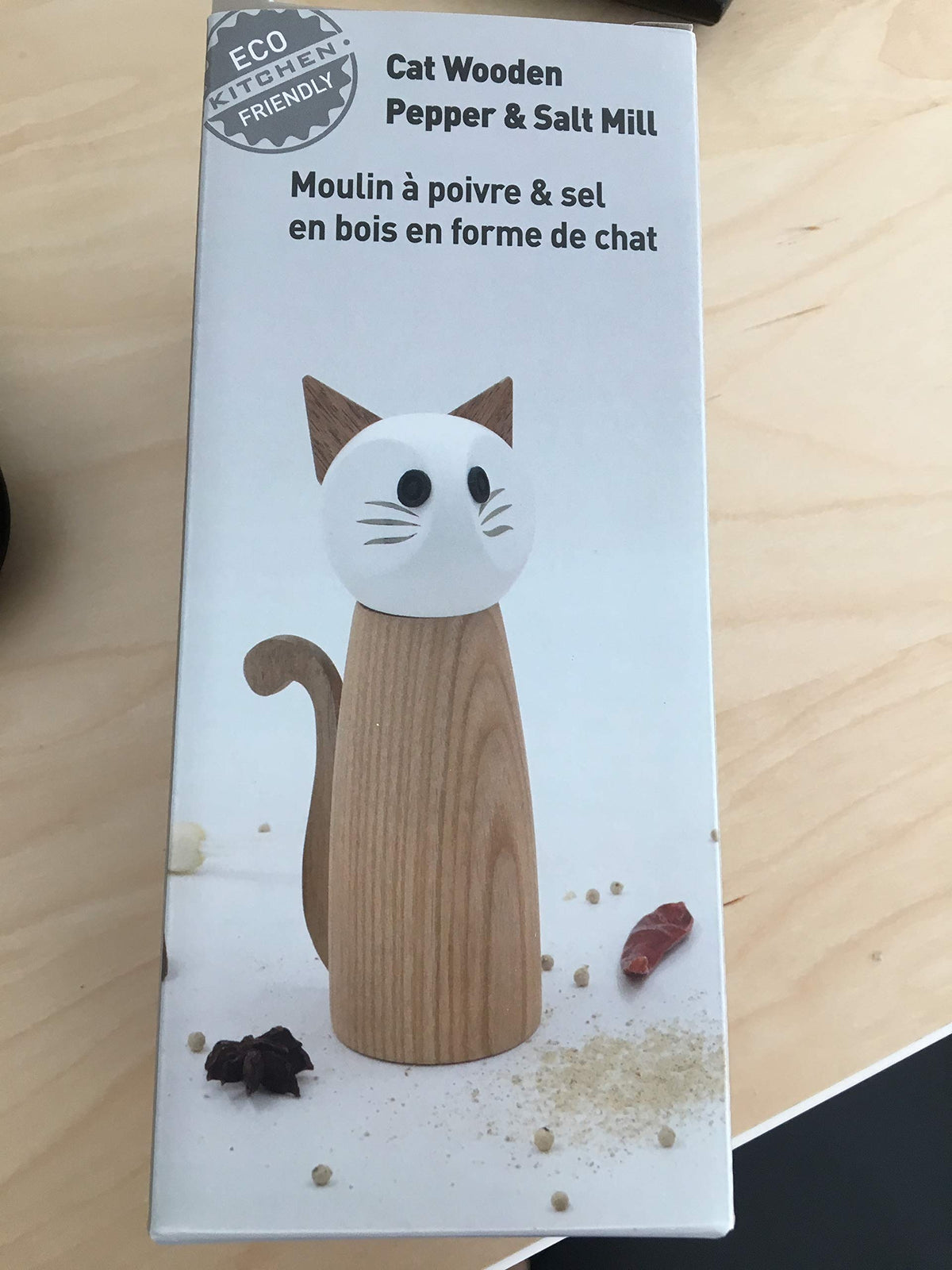 Peterson Housewares Cat Salt or Pepper Mill - Wooden Spice Grinder