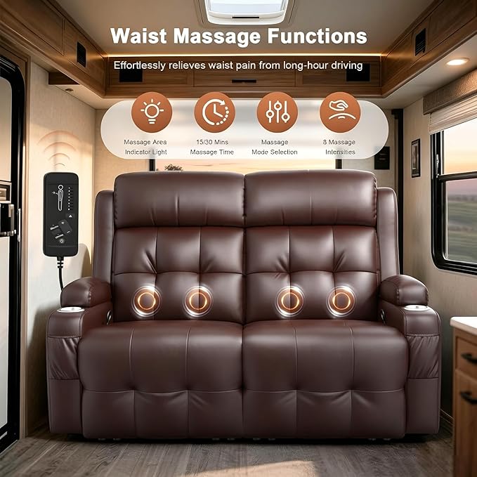 RV Loveseat Recliner Sofa, Wall Hugger Massage Reclining RV Couch
