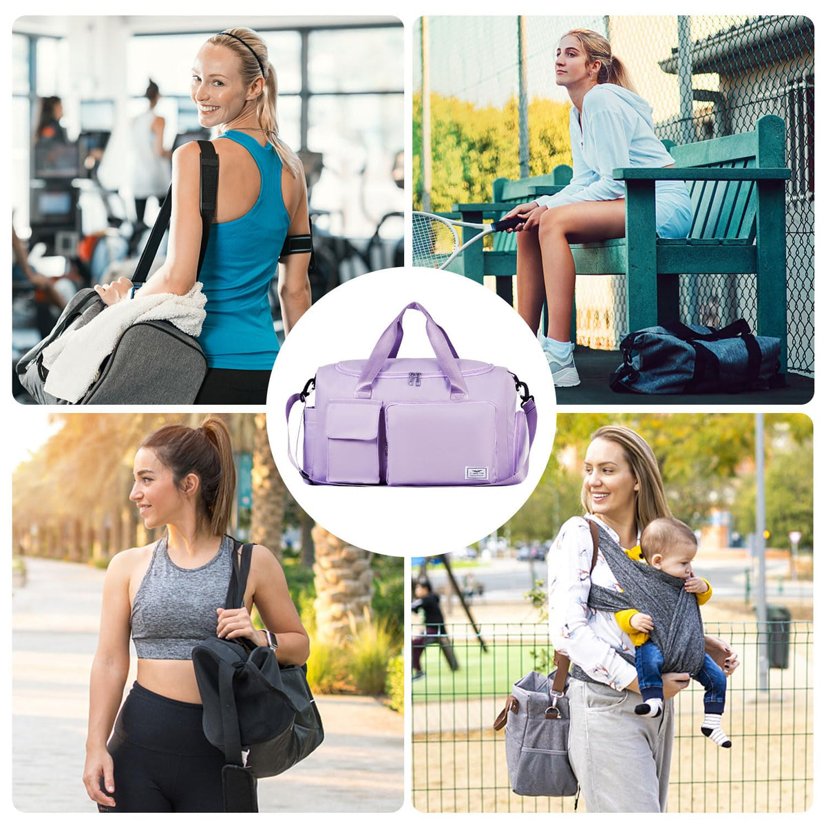 FIORETTO Women's Gym Duffle Bag with Shoes Compartment, 37L Capacity, Ideal for Travel, Gym, Sports, Duffel, Weekender, Lavender