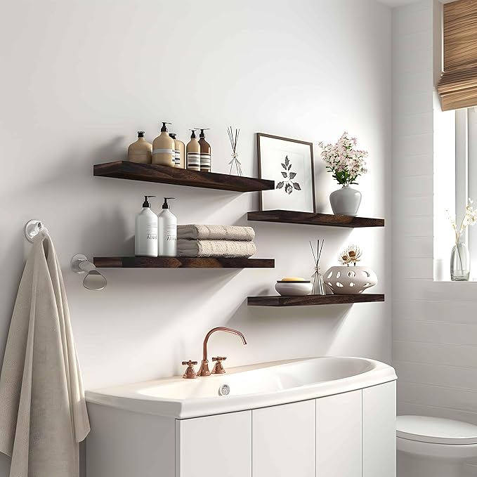 YYWUOJJ Wood Floating Shelves for Wall Decor, Rustic Wall Shelves for Bedroom