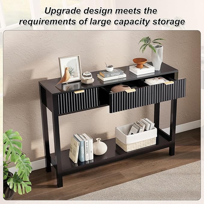 Nasonet Fluted Console Table, Wooden Sofa Table