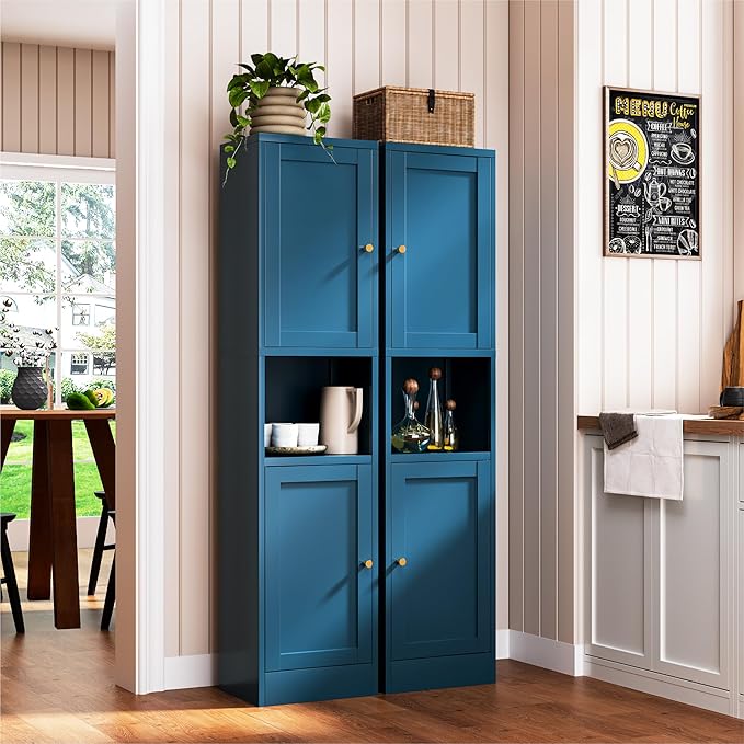 YAUWOH 2-Door Metal Storage Cabinet, Tall Slim Pantry Organizer