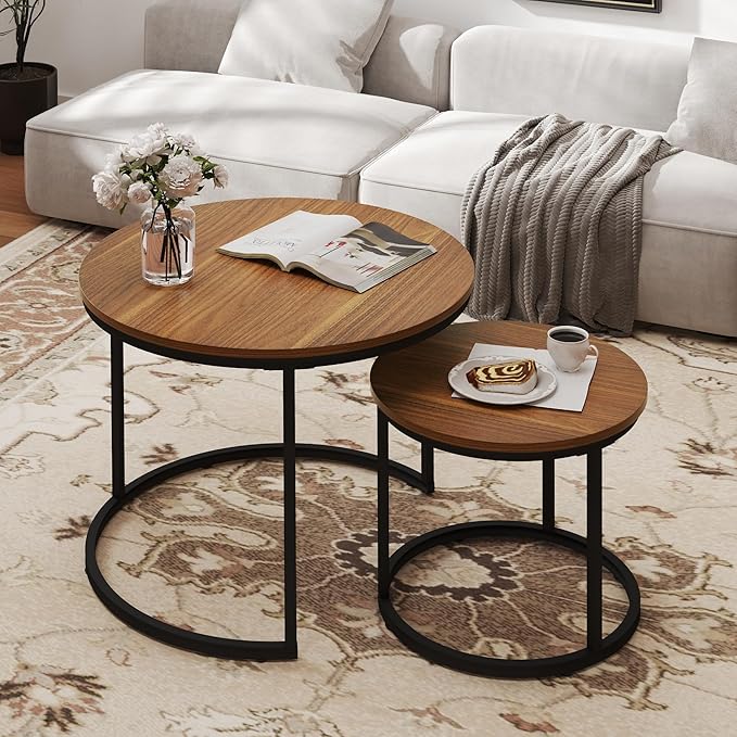Otterease Nesting Tables Set of 2, Round Coffee Table, Small Nesting Coffee