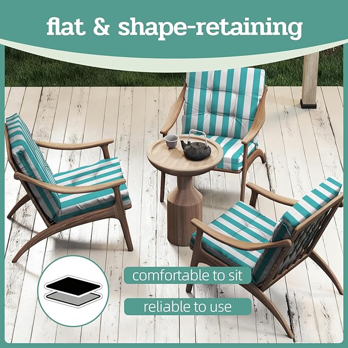 Outdoor Chair Cushion, High Back Soft Seat Pad, Indoor Outside Use,