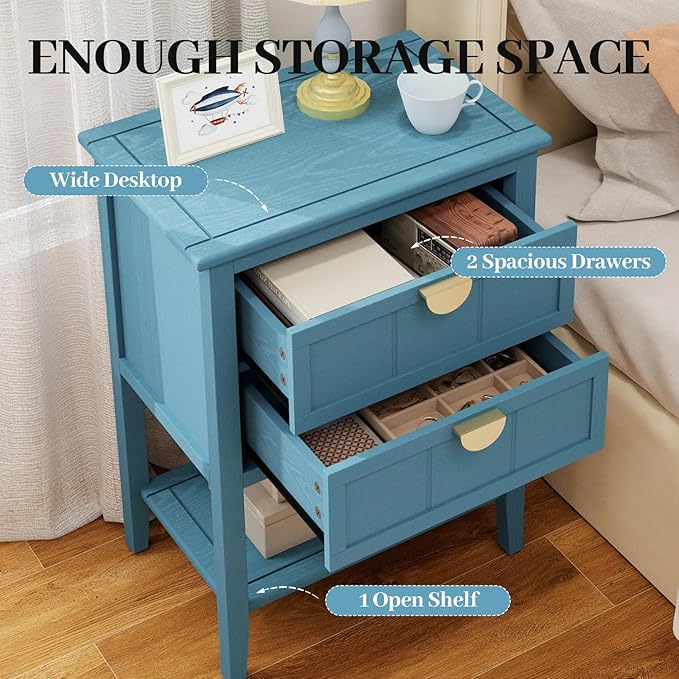 22" Blue Accent Side Cabinets, Modern Wood Sideboard