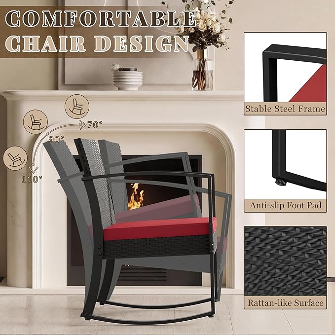 Homall Patio Furniture Set 3 Piece Resin Outdoor Bistro Set Rocking Patio Chairs