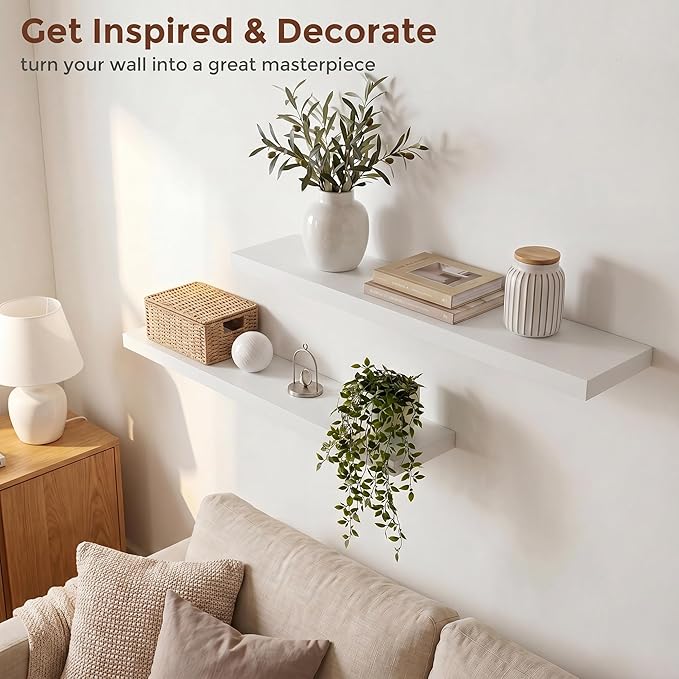 fuqing 40 Inch Floating Shelves | 6.7 Inch Deep White Shelves