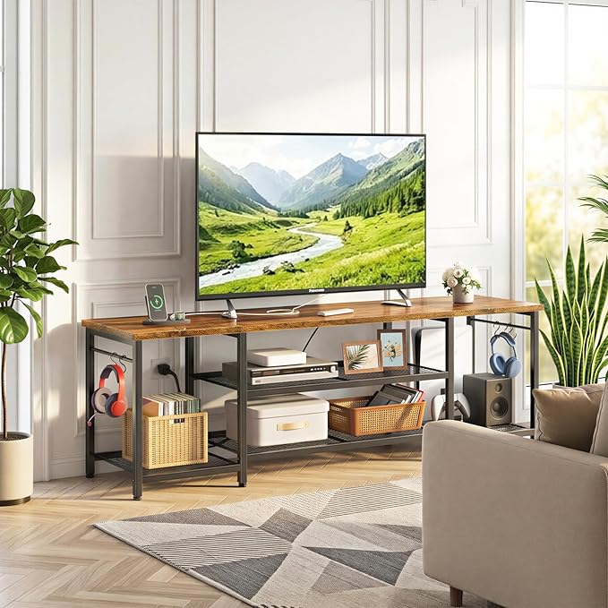 YGEOMER TV Stand for Up to 75 Inch TVs, Entertainment Center