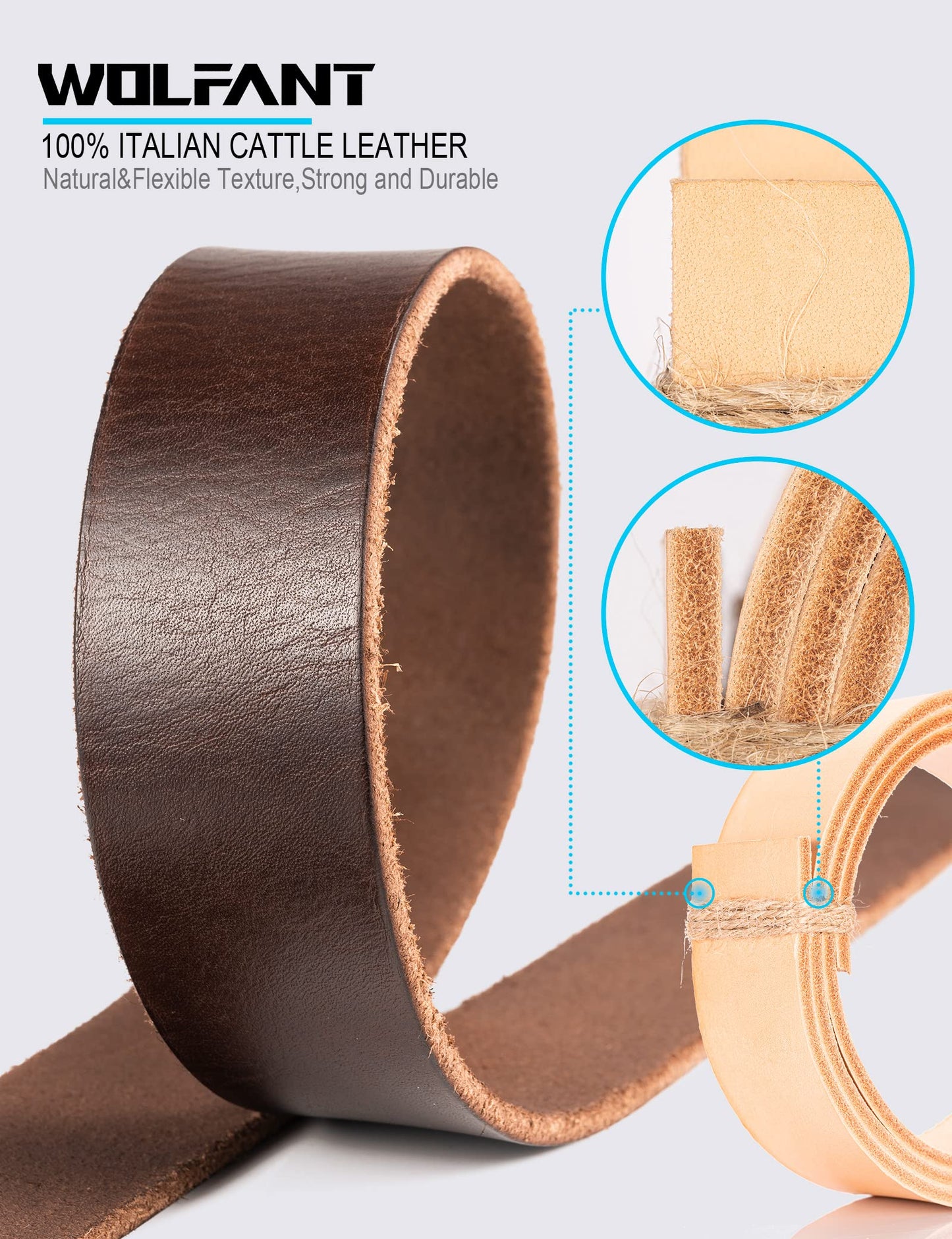 WOLFANT Leather Belt for Men,100% Italian Full Grain Real Solid Leather