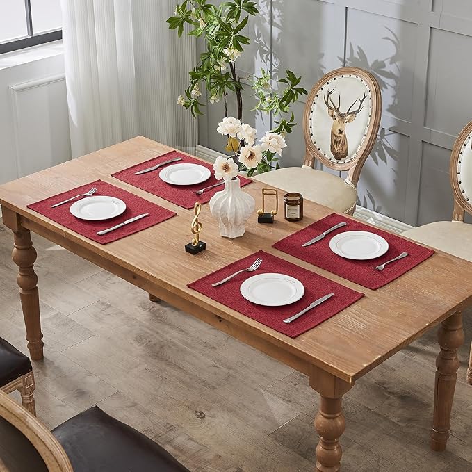 BALCONY & FALCON Placemats Set of 6 Faux Linen Cloth Place Mats Washable