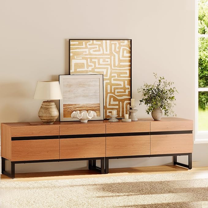 WAMPAT Modern TV Stand for 50-75 Inch TVs, Wood Entertainment Center
