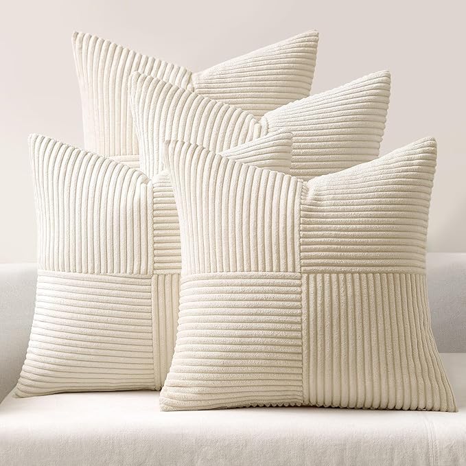 MIULEE Beige Throw Pillow Covers 20x20 Inch Set of 4 Boho Patchwork Cushion