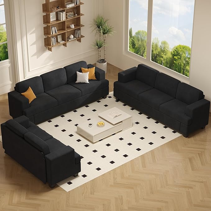 Apicizon Modern Loveseat & 3-Seater Sofa Set of 3, Corduroy Couch 3 Piece Sofa
