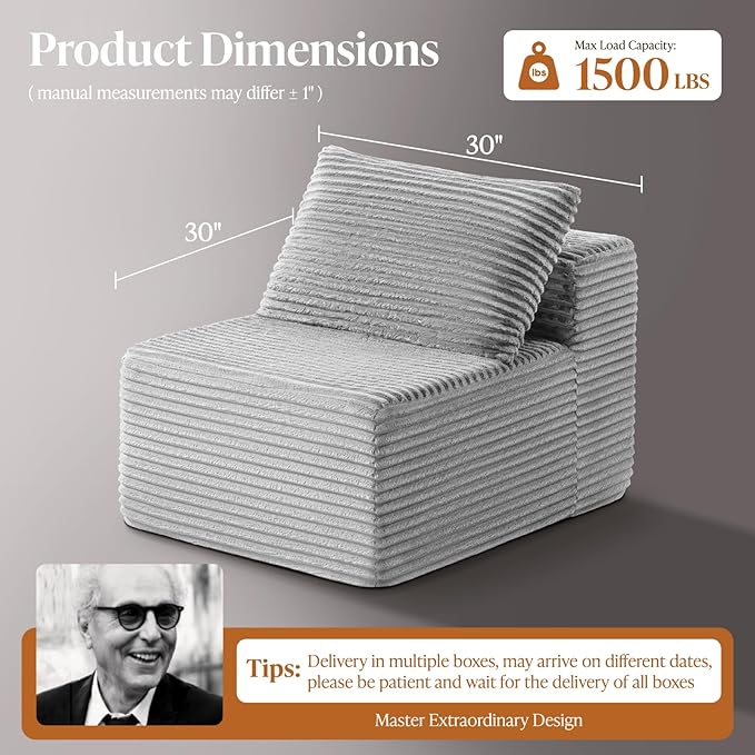 30" Cloud Sectional Couch Single Seat