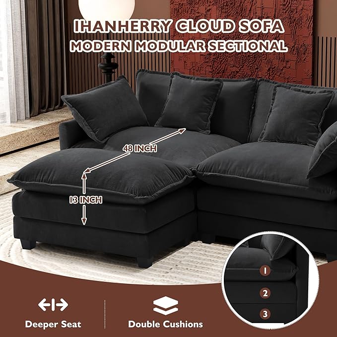 Ihanherry 77" L Shaped Modern Sofa Modular Sectional Cloud Couch