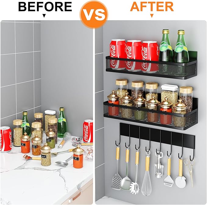 Aufworld Magnetic Spice Rack for Refrigerator, 3 Pack Magnetic Shelf, Moveable