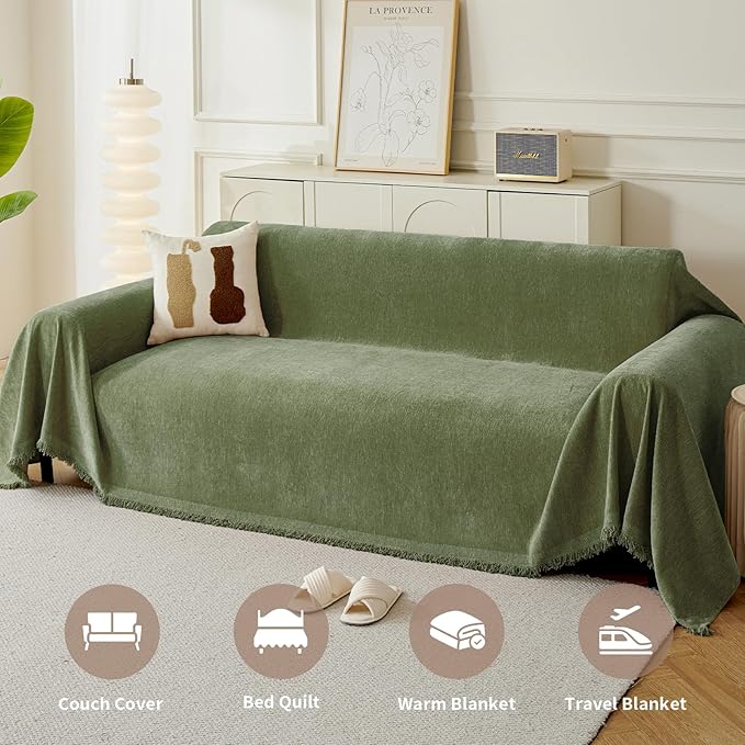 Couch Cover for Dogs, Boho Sofa Covers for 3 Cushion Couch, Chenille Sofa
