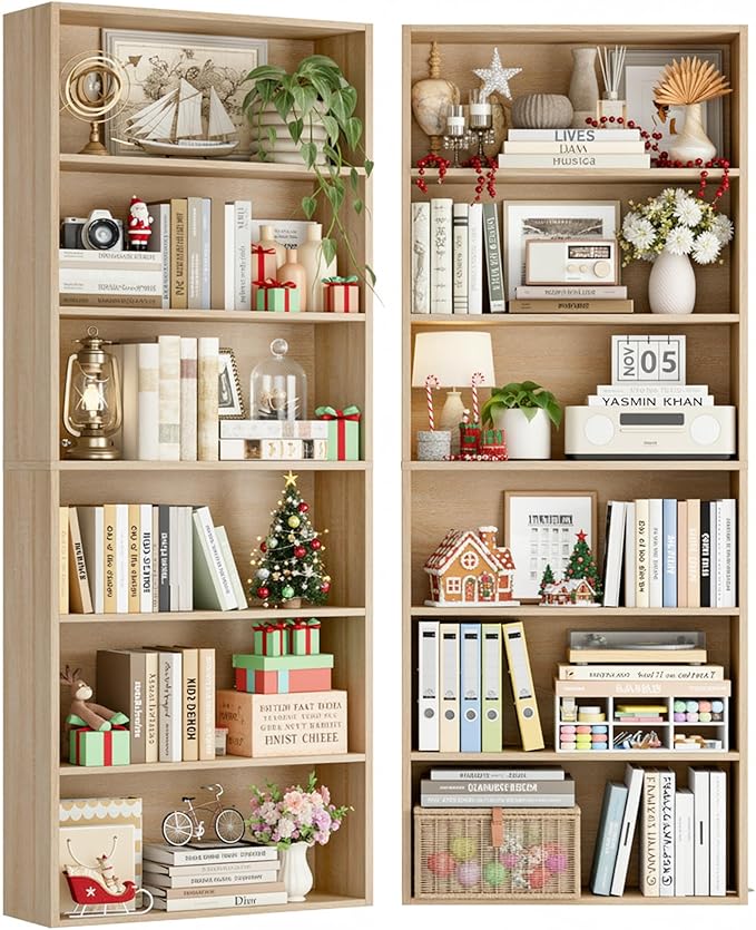 FOTOSOK 6-Tier Open Bookcase and Bookshelf Set of 2, Freestanding Display
