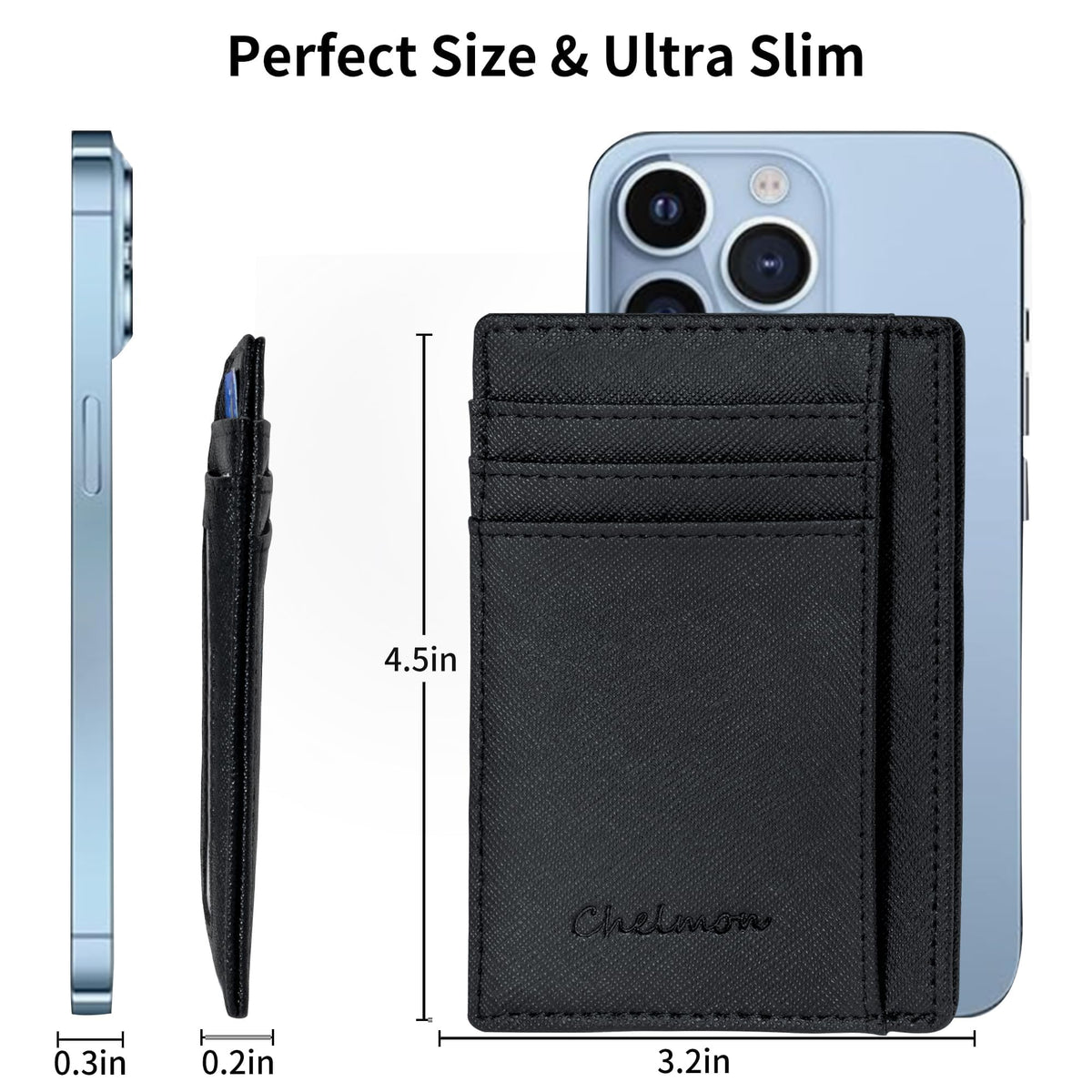 Chelmon Slim Wallet for Men, Minimalist Front Pocket RFID Blocking Credit Card Holder, Black Cross