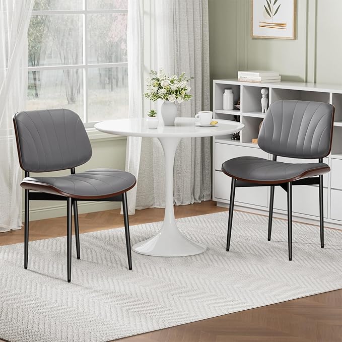 REONEY Dining Chairs Set of 6, Mid-Century Modern Upholstered PU Leather Chairs