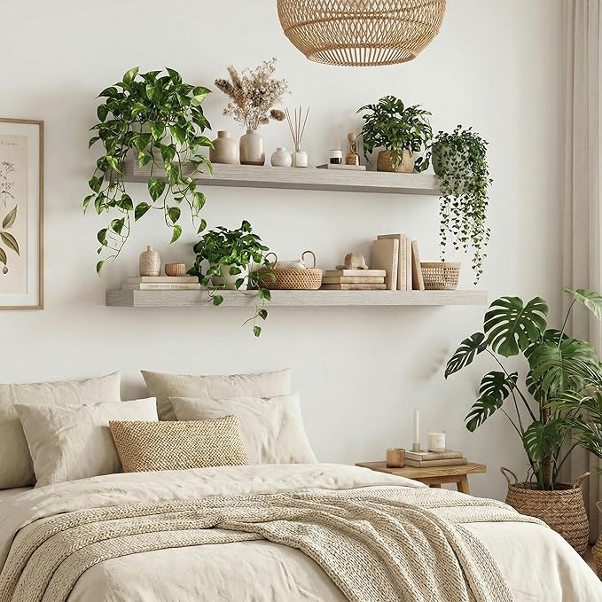 Dreamland Large Floating Shelves, 12 inch Deep Wall Shelves, Rustic Wood