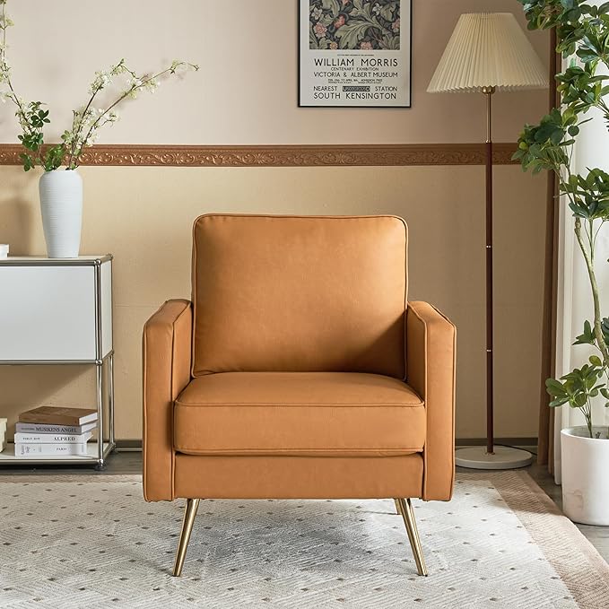 VINGLI PU Leather Accent Chair Brown Mid Century Modern Upholstered Sofa Chairs