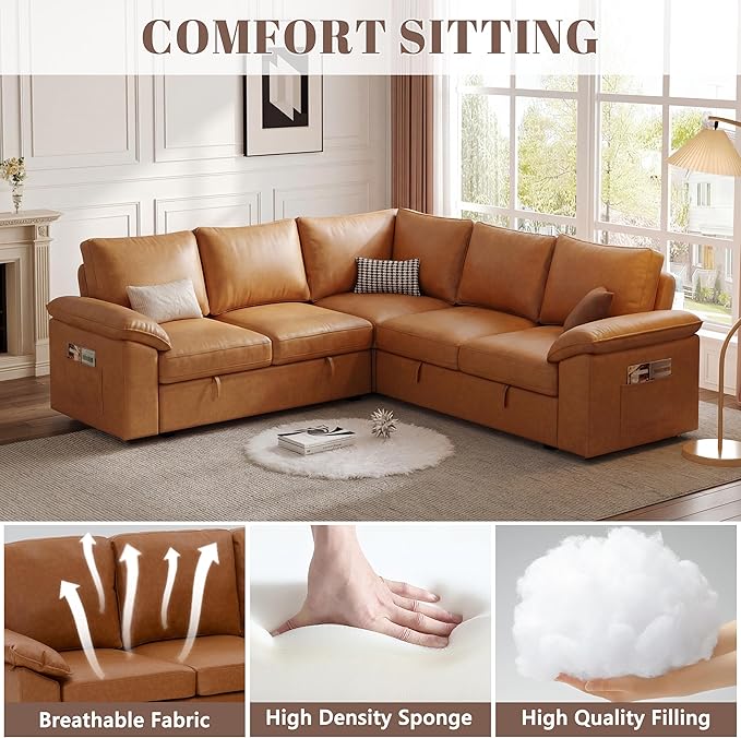 85 Inch Faux Leather Modular Sectional Sofa