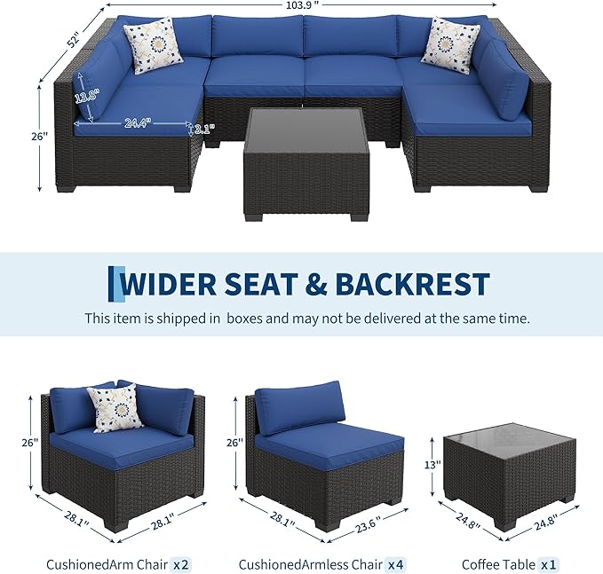 Garvee 7-Piece Outdoor Sectional Furniture Set, Patio Furniture Sets