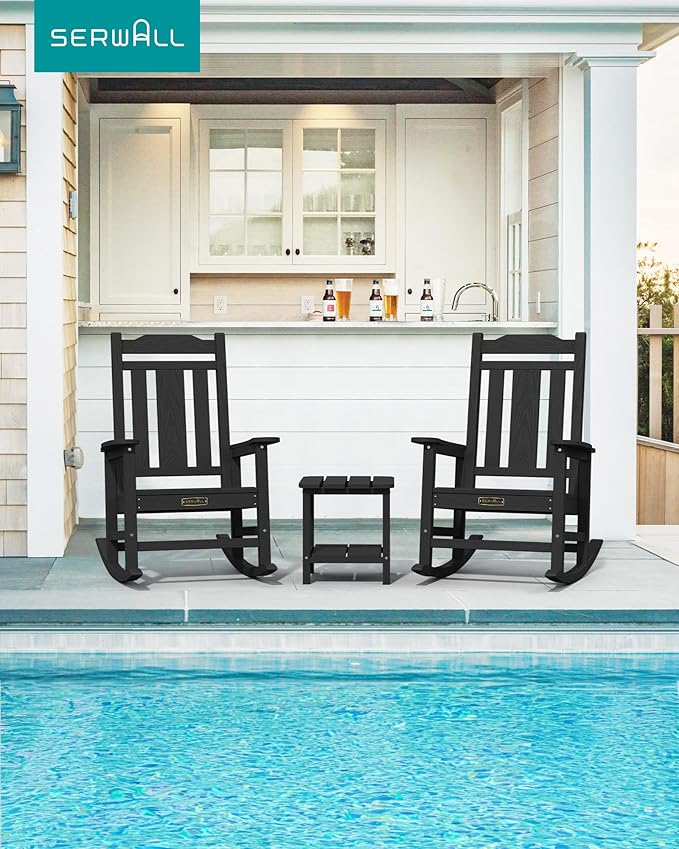SERWALL Oversized Rocking Chair Outdoor, HDPE Outdoor Rocking Chair