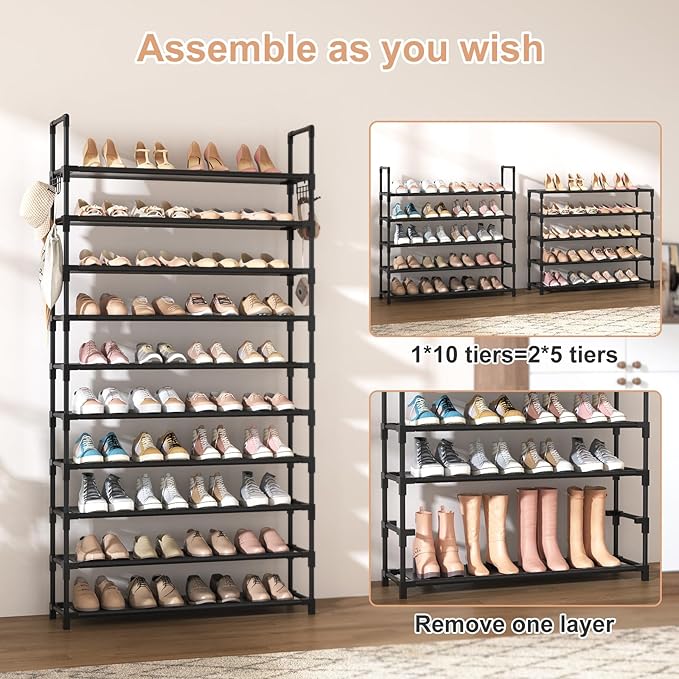 VTRIN 10 Tier Shoe Rack Tall Large Capacity Wide Shoe Organizer
