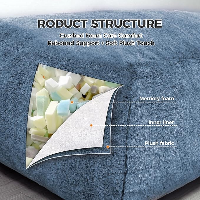 Giant Bean Bag Chair for Adults, Big Faux Fur Plush Bean Bag Lounger, Large