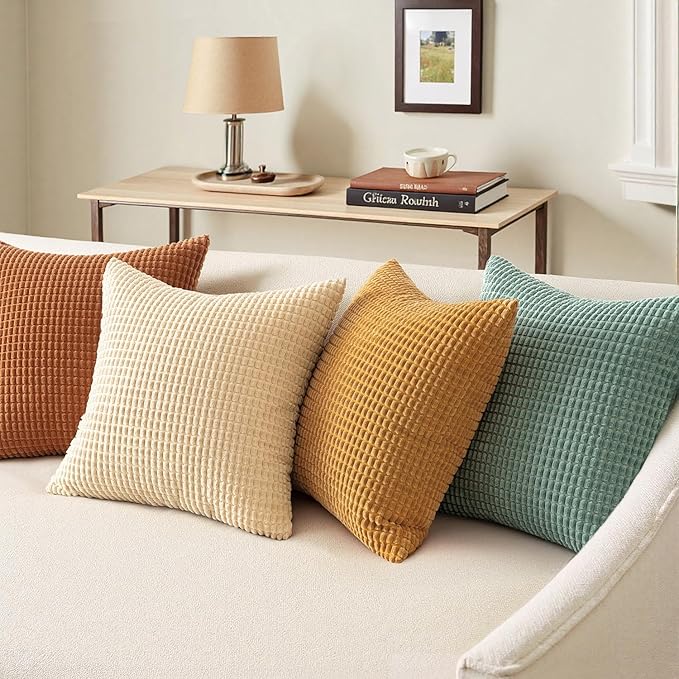 MIULEE Boho Farmhouse Decorative Pillow Covers 18x18 Inch Set of 4 Rustic
