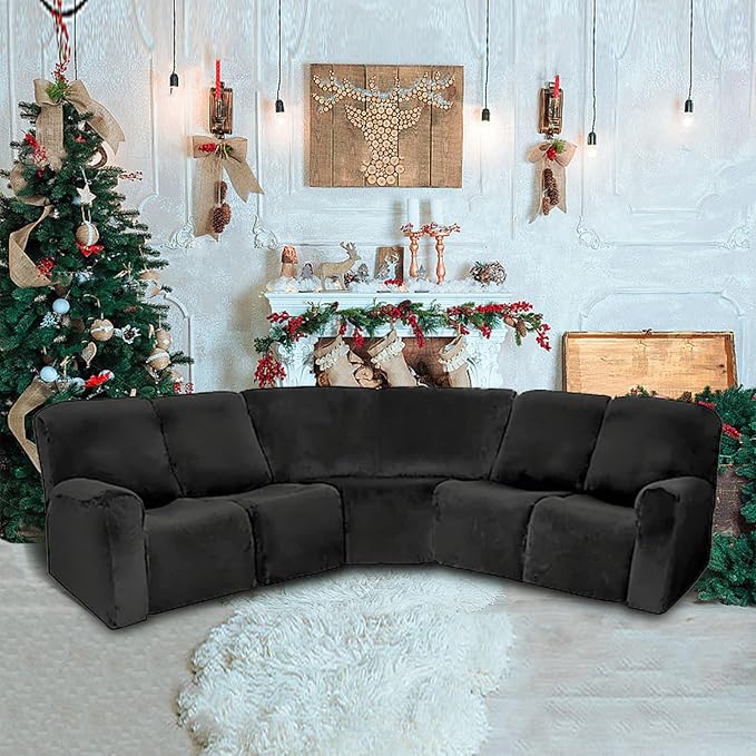 LightInTheBox 7-Piece Velvet Stretch Reclining Couch Covers 5 Seats Corner Sofa