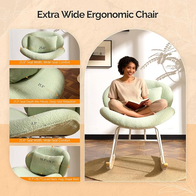VINGLI 25.6" Extra Wide Criss Cross Nursery Rocking Chair, Cute Curved 115°