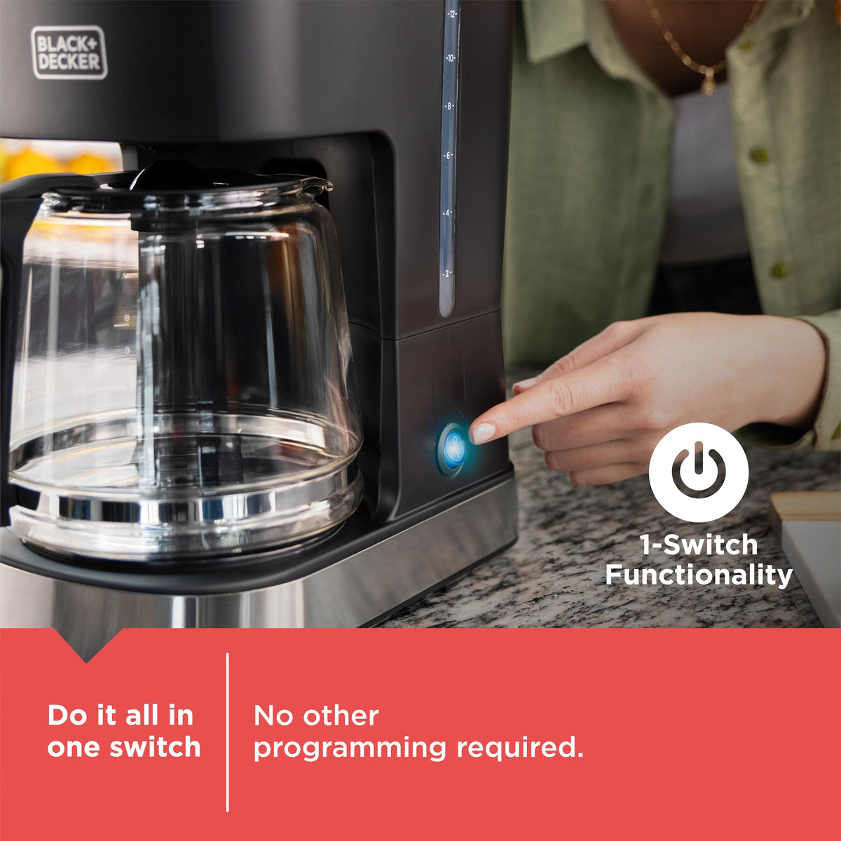 BLACK+DECKER CAFÉCRAFT 12-Cup Coffee Maker, One-Switch Drip Coffeemaker with Vortex Showerhead Technology, Sneak-A-Cup, Keep Warm Function, Stainless Steel