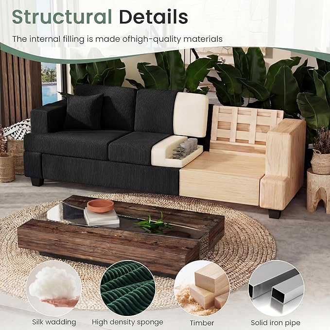 3 Pieces Corduroy Couch Set for Living Room, 7 Seats Cloud Sofa, Deep Seat