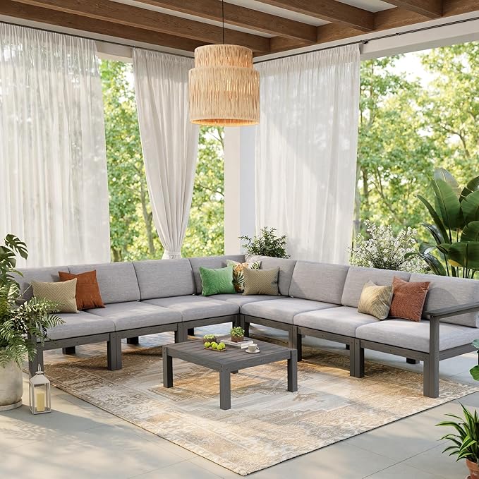Stoog Modular L-Shaped Sectional Sofa Set, 8-Piece All-Weather Patio Furniture