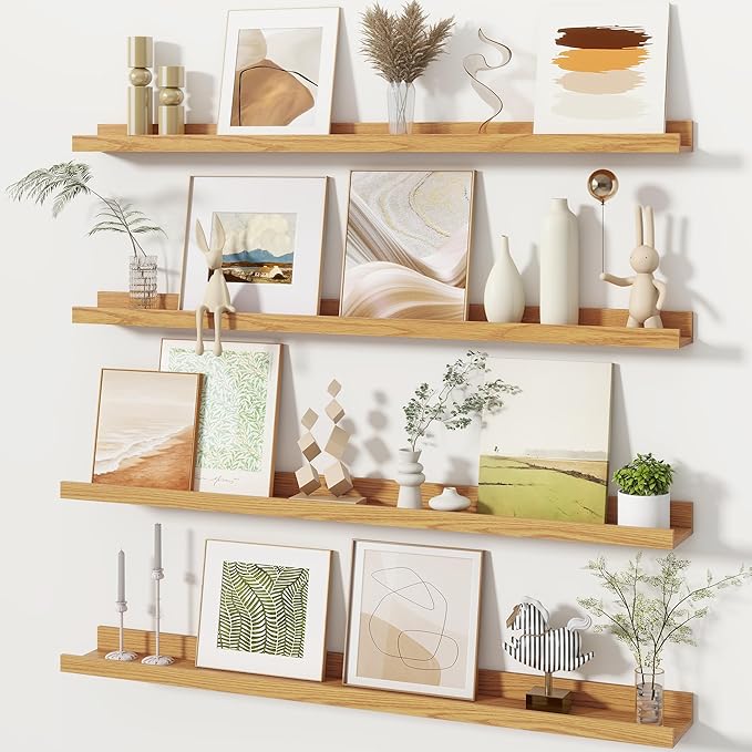 Fun Memories Picture Ledge Shelves Set of 4, 36 Inch Rustic Wall Mounted