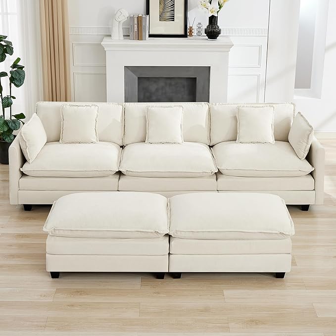 111'' Sectional Cloud Deep Seat Couch, Oversized Chenille U Shaped Sectional