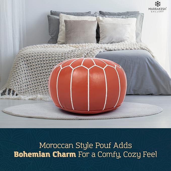 Marrakesh Gallery Genuine Leather Round Pouf Unstuffed