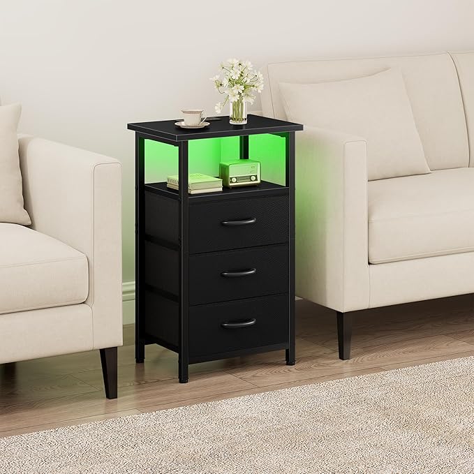 Vagusicc Night Stand with Charging Station, LED Nightstand