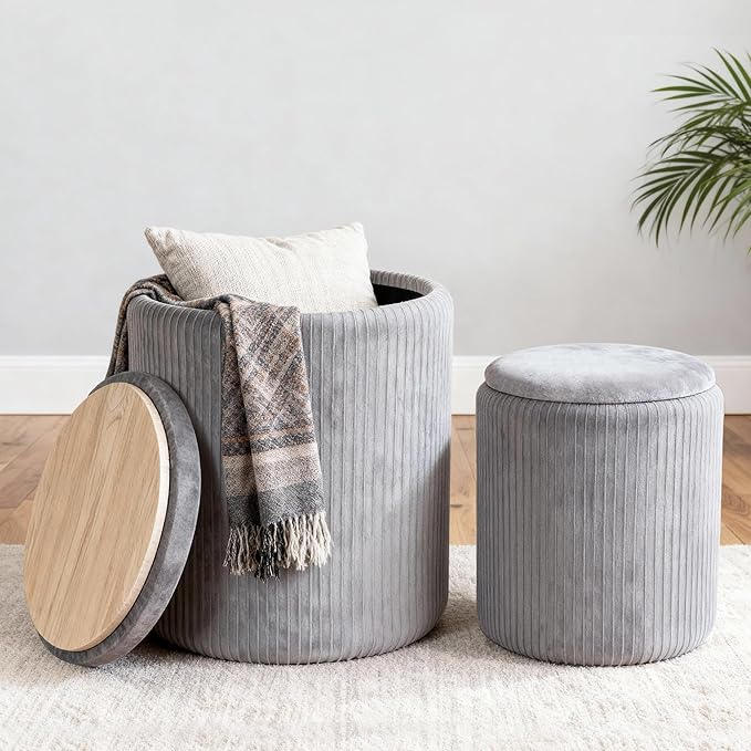 CAROLMADE Set of 2 Round Ottoman
