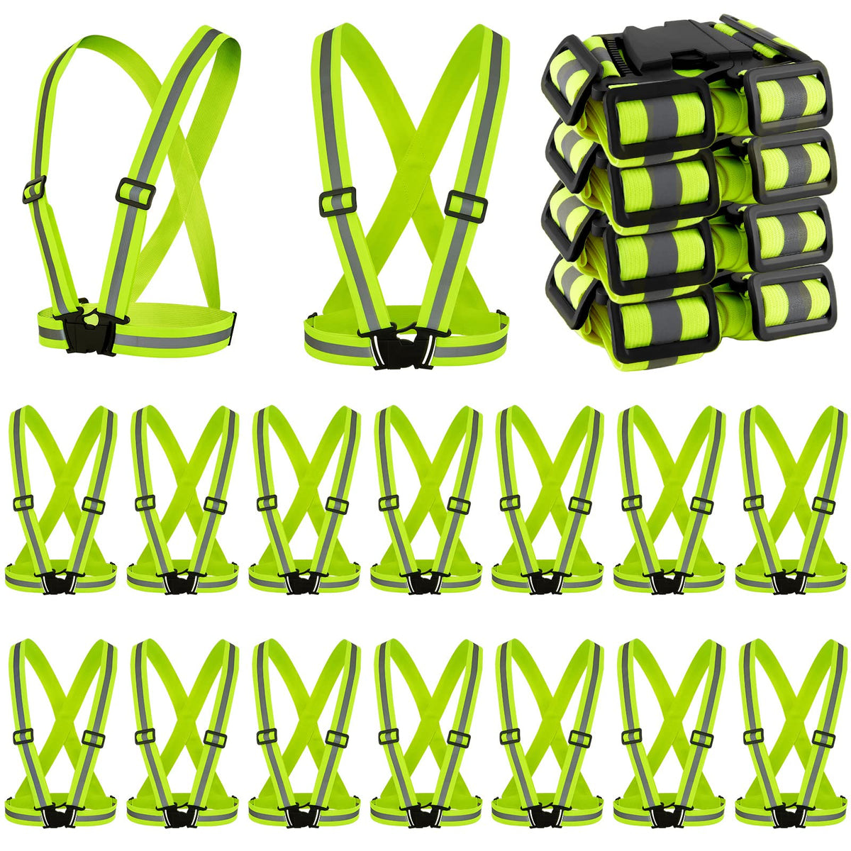 Hercicy 30 Pcs Reflective Vest High Visibility Safety Vests, Adjustable Running Gear Straps Lightweight Reflector for Construction (Yellow)