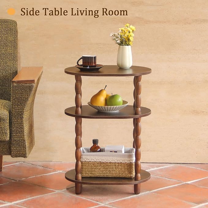 MaxSmeo Side Table, 3-Tier Small End Table, Modern Oval Night Stand Accent Table