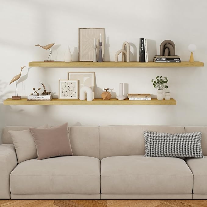 Fun Memories Floating Shelves for Wall, 72 Inch Long Set of 2 Rustic Wood Wall
