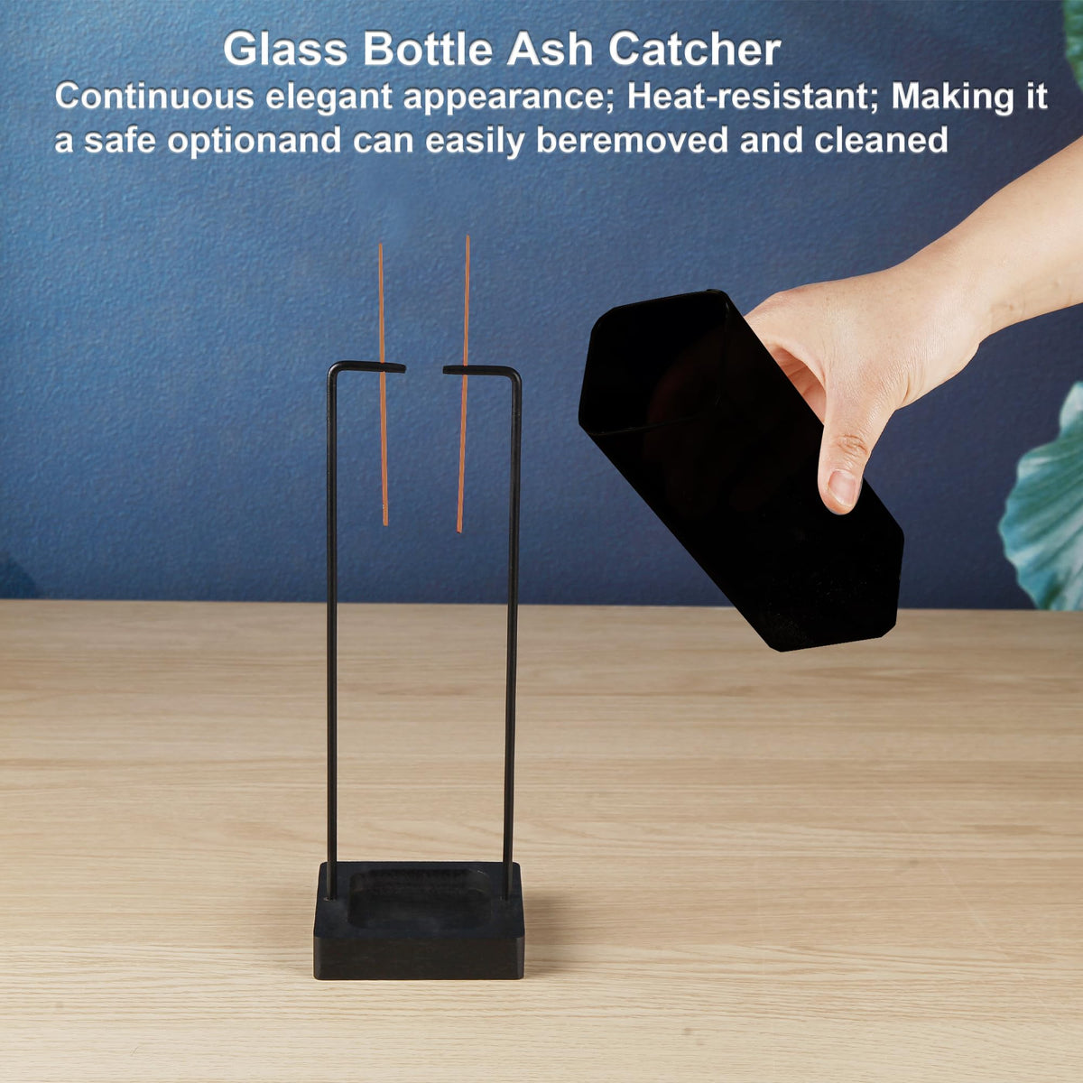 Hukalw Incense Holder for Sticks, Upside Down Incense Burner with Removable Black Glass Ash Catcher Anti-Ash Flying